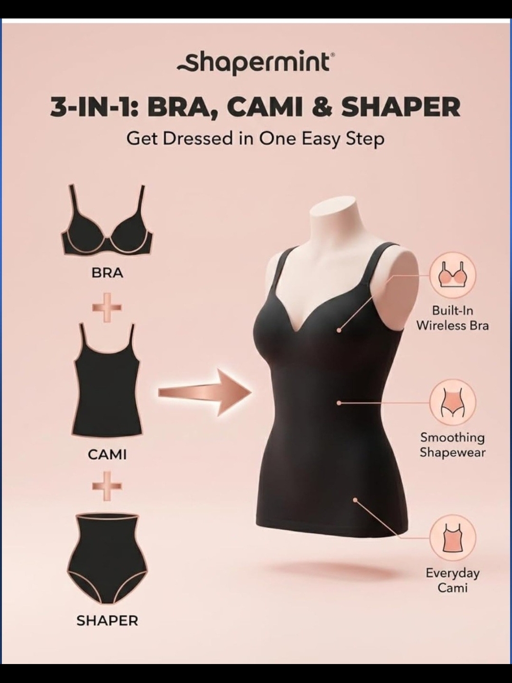 Pack Of 2 Shapermint Black Seamless Sweetheart Camisole with Built-In Shelf Bra - Picture 2 of 7